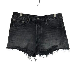 LEVI'S- WOMEN'S 30 - BLACK 501 BUTTON FLY CUT-OFF JEAN SHORTS
